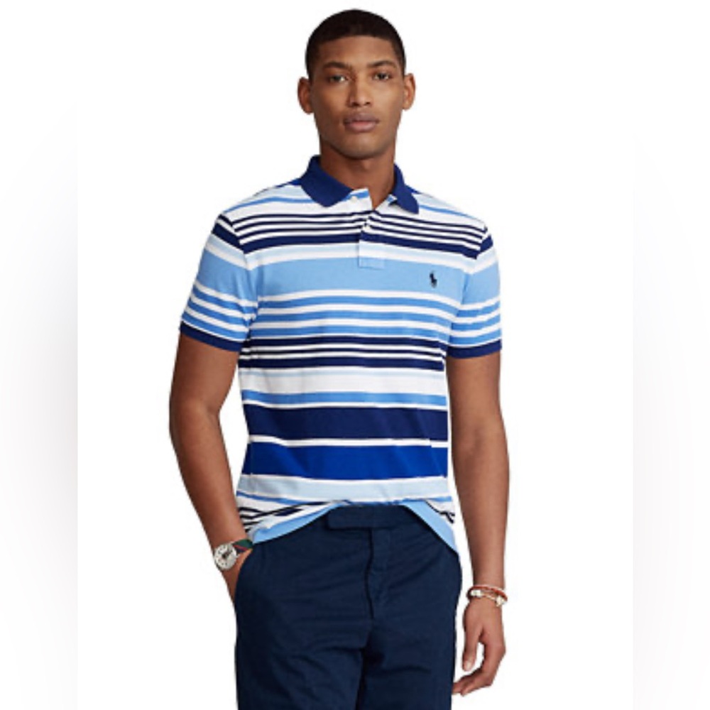 Polo Ralph Lauren Men's Blue and White Striped Polo Shirt 100% cotton size Large